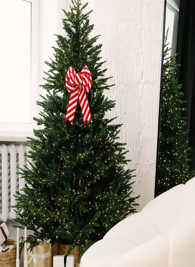 Ftuuo 2PCS Red White Stripe Wreath Bows, Glitter Candy Burlap Bow for Wreath Christmas Rustic Crafts Hanging Ornament Bow for Xmas New Year Indoor Outdoor Wedding Holiday Birthday Party Decor - Image 4